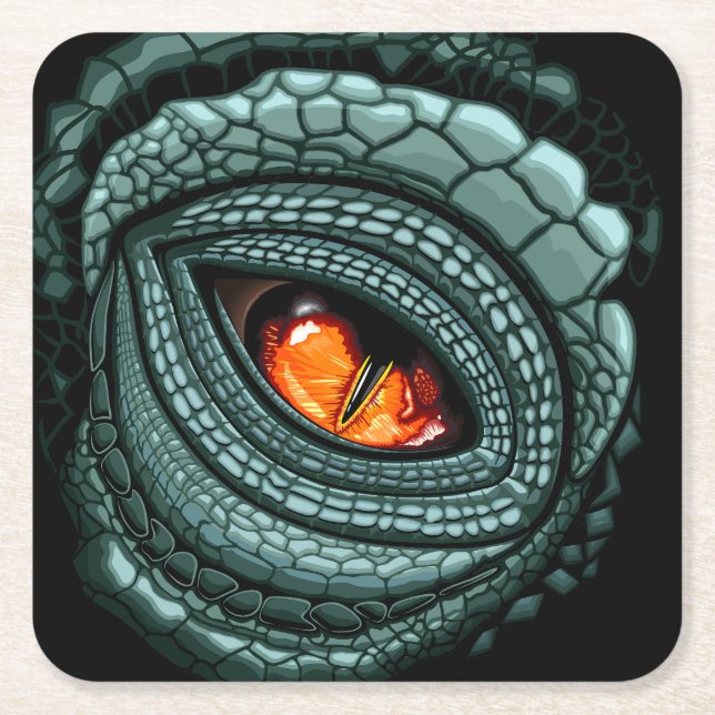 Primal Reptile Predator Eye Square Paper Coaster (Front)