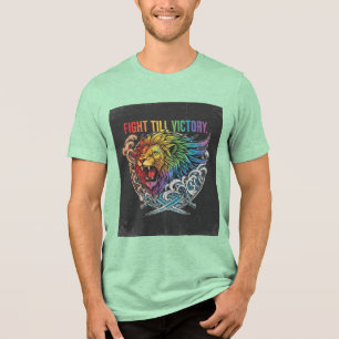 Primal Triumph: Multi-Colour Lion & Crossed Swords Tri-Blend Shirt