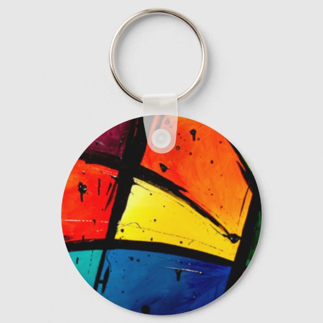 Primary Abstract Groovy Art Key Ring (Front)