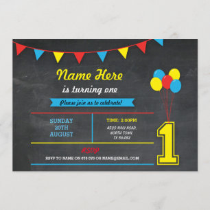 Primary Colour Birthday Girls Boys 1st one Invite