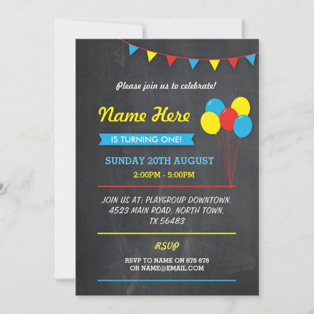 Primary Colour Birthday Girls Boys Colour Invite (Front)