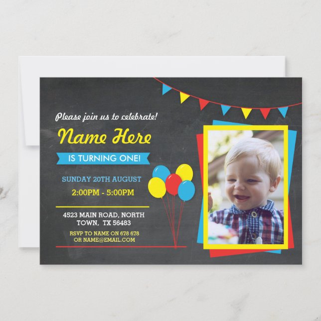 Primary Colour Birthday Girls Boys Photo Invite (Front)