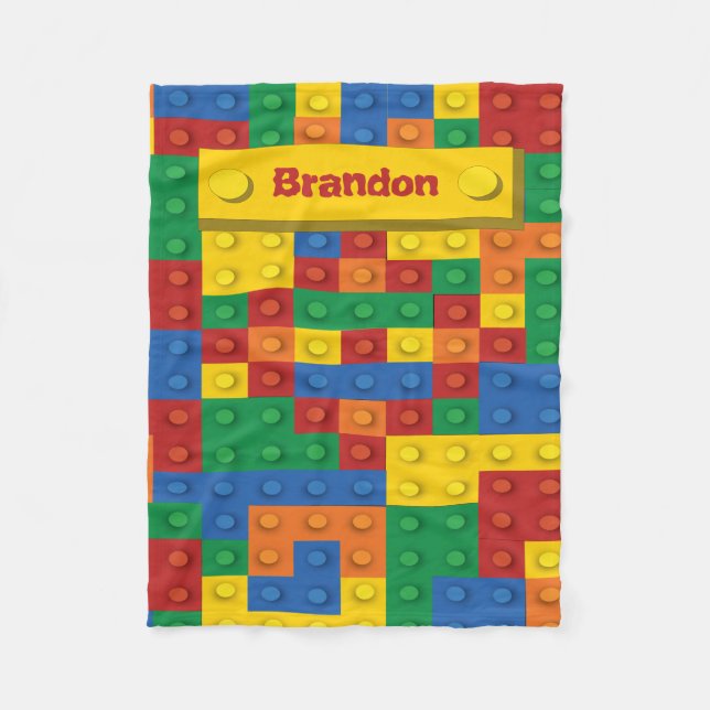 Primary Colour Brick Pattern W/ Custom Name Fleece Blanket (Front)