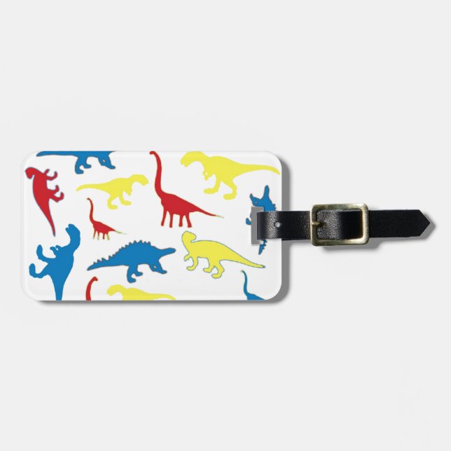 Primary colour dinosaurs pattern luggage tag (Front Horizontal)