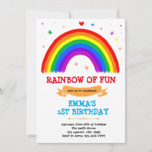 Primary colour rainbow birthday invitation