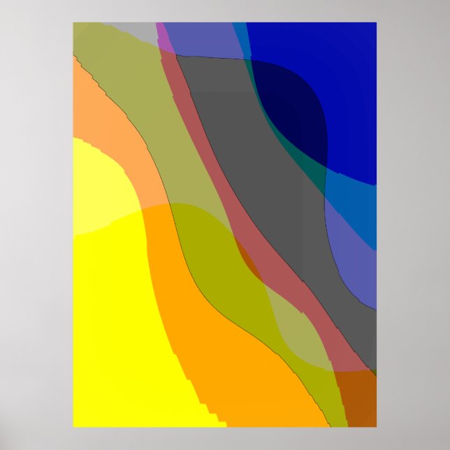 Primary Colours Abstract 1212i - Yellow Blue Red Poster (Front)