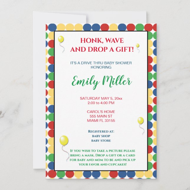 Primary colours baby shower invitation (Front)
