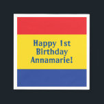 Primary Colours Birthday Party Napkin<br><div class="desc">This simple primary colours birthday party is great for a kid's art party!  The red,  yellow and blue party is perfect for a kid that loves colours!</div>