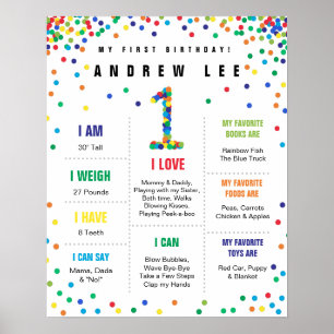 Primary Colours Confetti boy first birthday poster