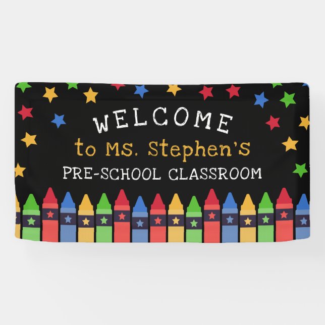 Primary Colours Crayons Welcome Teacher's Classroo Banner (Horizontal)