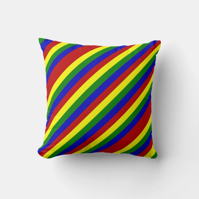 Primary Colours Diagonal Stripes-Sq Throw Pillow (Front)