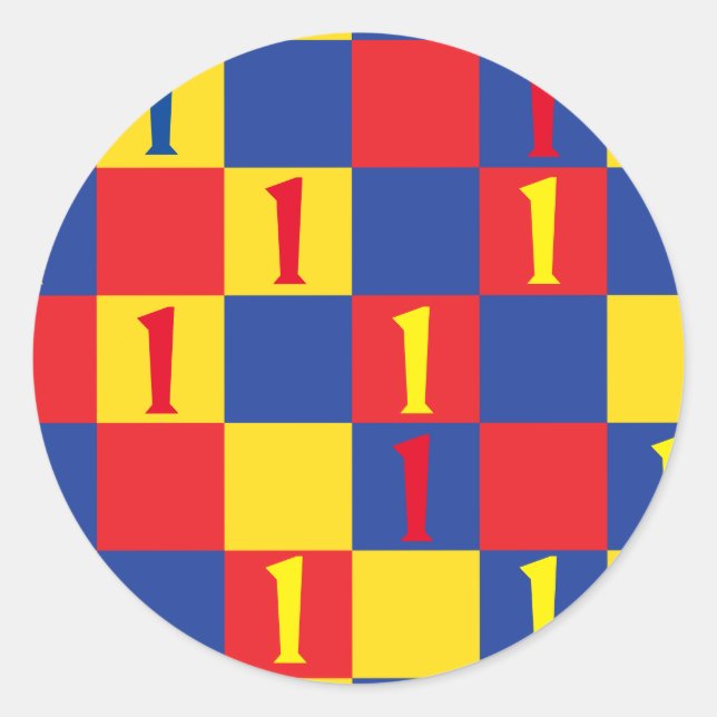 Primary Colours Kids 1st Birthday Party Classic Round Sticker (Front)