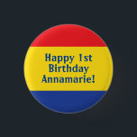 Primary Colours Kid's Birthday Party 3 Cm Round Badge<br><div class="desc">Red Yellow and Blue,  it's time to celebrate you!  This primary coloured 1st birthday party theme with a retro feel is perfect for celebrating your little kid boy or girl on their first birthday or any birthday!</div>