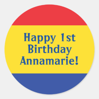 Primary Colours Kid's Birthday Party Classic Round Sticker