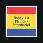 Primary Colours Kid's Birthday Party Napkin<br><div class="desc">Red Yellow and Blue,  it's time to celebrate you!  This primary coloured 1st birthday party theme with a retro feel is perfect for celebrating your little kid boy or girl on their first birthday or any birthday!</div>