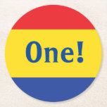 Primary Colours Kid's Birthday Party Round Paper Coaster<br><div class="desc">Red Yellow and Blue,  it's time to celebrate you!  This primary coloured 1st birthday party theme with a retro feel is perfect for celebrating your little kid boy or girl on their first birthday or any birthday!</div>