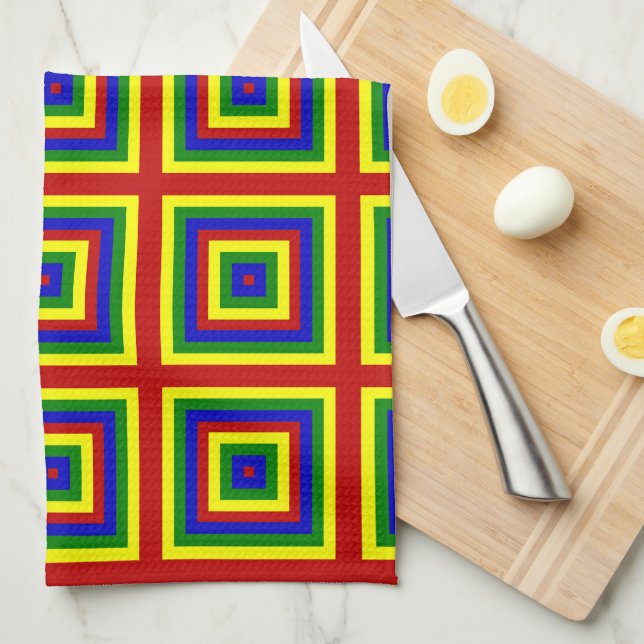Primary Colours Layered Squares Tea Towel (Quarter Fold)