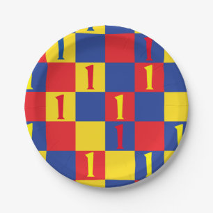 Primary Colours Red Yellow Blue 1st Birthday Party Paper Plate