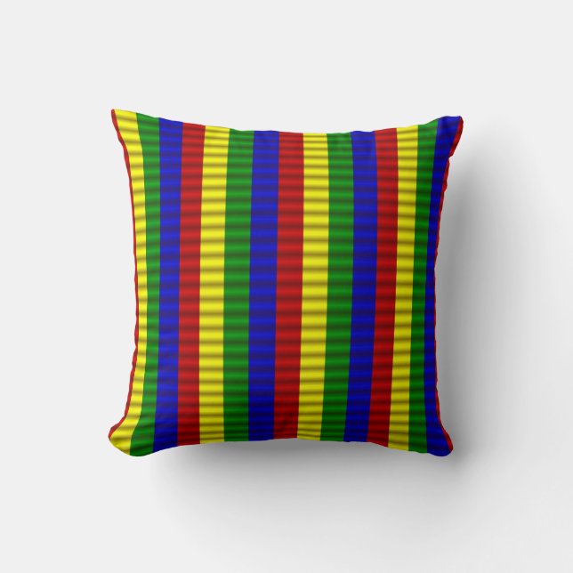 Primary Colours Rolled Stripes 2-Sq Throw Pillow (Front)