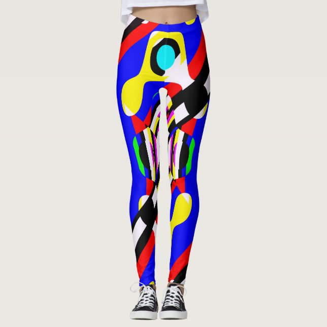 Primary Colours Shapes Geometric Bold Print Leggings (Front)