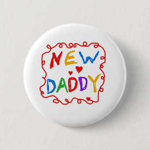 Primary Colours Text New Daddy 6 Cm Round Badge