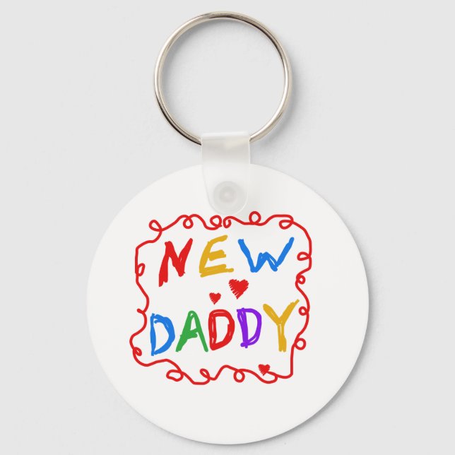 Primary Colours Text New Daddy Key Ring (Front)