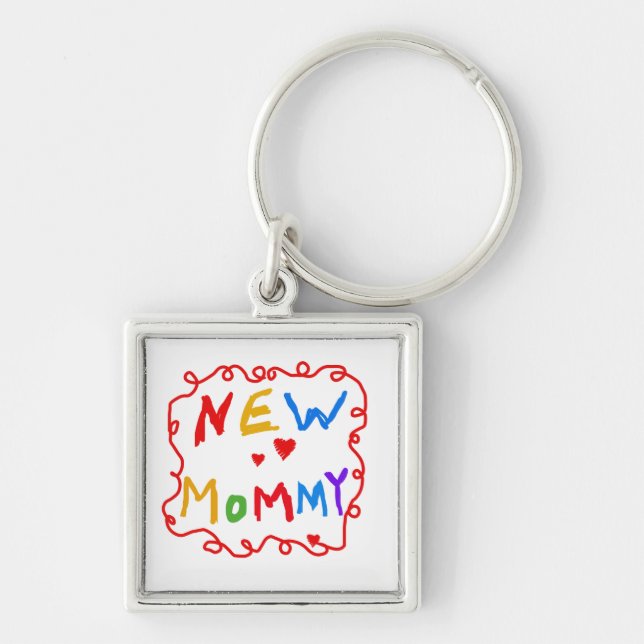 Primary Colours Text New Mummy Gifts Key Ring (Front)