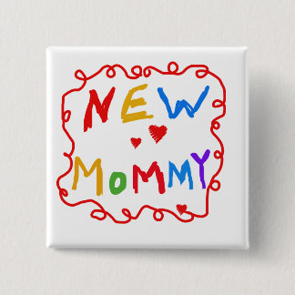 Primary Colours Text New Mummy  Tshirts 15 Cm Square Badge