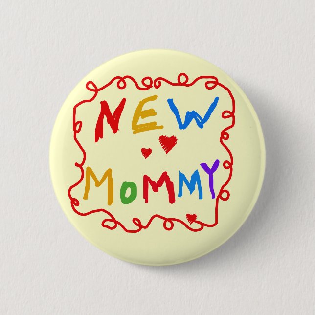 Primary Colours Text New Mummy  Tshirts 6 Cm Round Badge (Front)