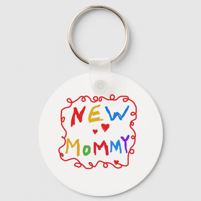 Primary Colours Text New Mummy  Tshirts Key Ring (Front)