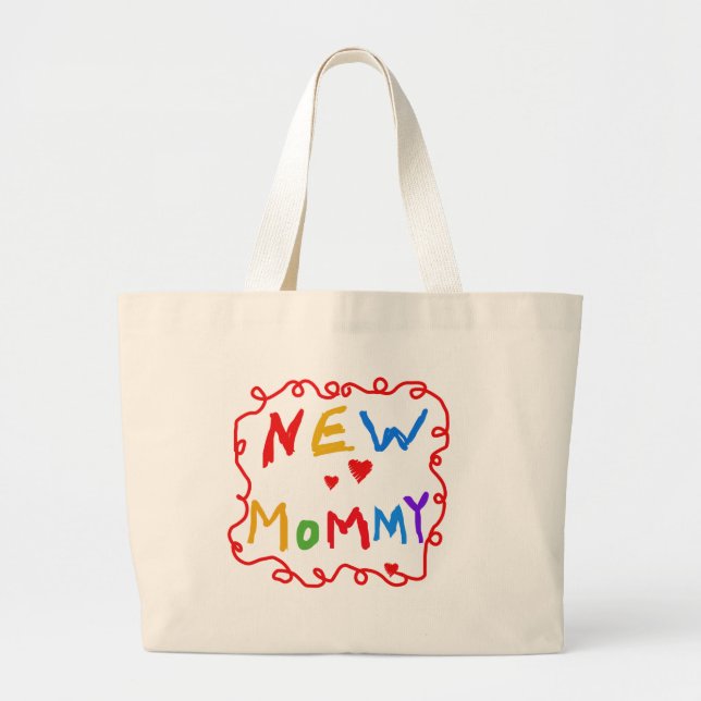 Primary Colours Text New Mummy  Tshirts Large Tote Bag (Front)