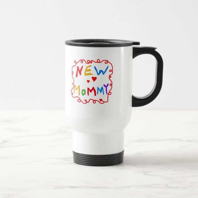 Primary Colours Text New Mummy  Tshirts Travel Mug (Right)