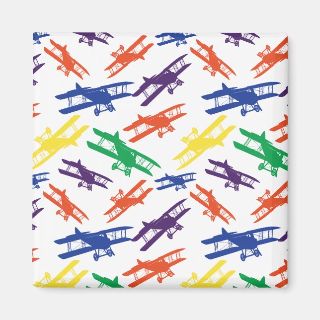 Primary Colours Vintage Biplane Aeroplane Pattern Magnet (Front)