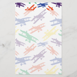 Primary Colours Vintage Biplane Aeroplane Pattern Stationery