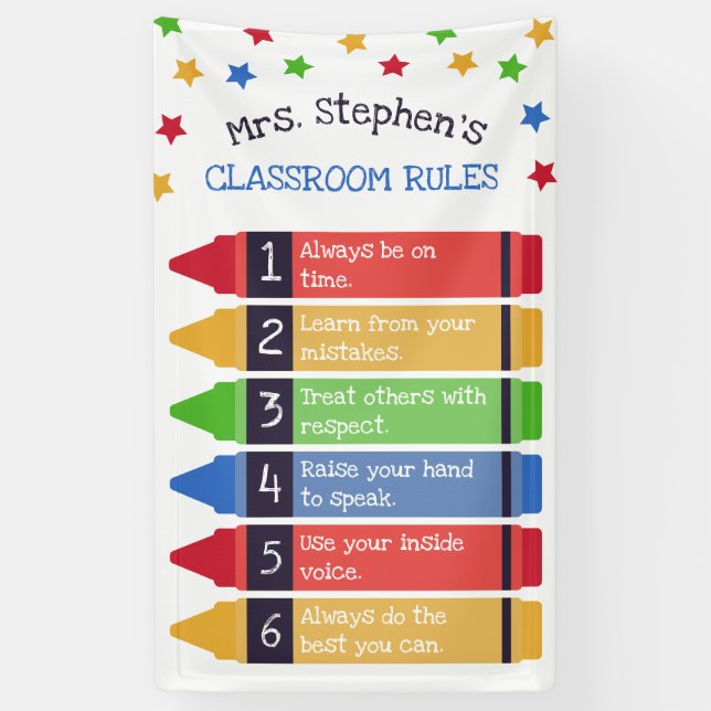 Primary Crayons Stars 6 Classroom Rules Banner (Vertical)