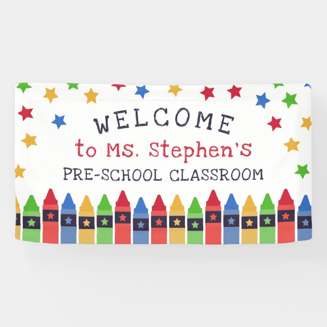 Primary Crayons Stars Welcome Teacher's Classroom Banner (Horizontal)