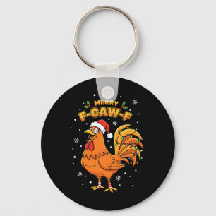 Primary Niche Chicken, Merry F-caw-f Rooster Holid Key Ring