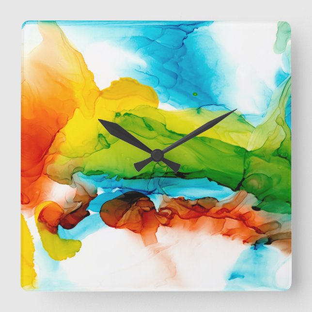 Primary Plume - Watercolors Square Wall Clock (Front)