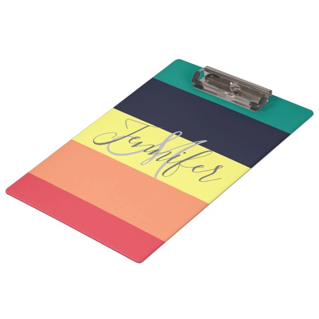 Primary Rainbow Colour Block Stripe Monogram Name Clipboard (Angled)
