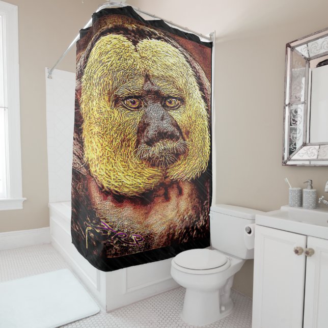 Primate Models: White-faced Saki monkey Shower Curtain (In Situ)