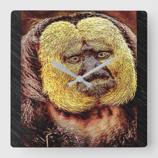 Primate Models: White-faced Saki monkey Square Wall Clock (Front)