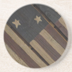 primative wood american flag: red, white, blue coaster