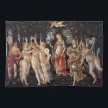 Primavera, Allegory of Spring by Sandro Botticelli Tea Towel<br><div class="desc">Primavera or Allegory of Spring c. 1482 by Sandro Botticelli (1444-1510) is a vintage Renaissance fine art mythology nature painting featuring a group of mythological figures in a forest or garden. Allegorical for the lush growth of the Spring season. There are six women, two men and a blindfolded putto angel...</div>