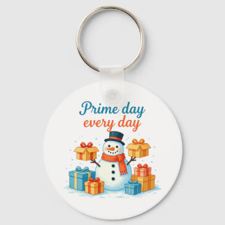 Prime Day Every Day, Snowman holding gifts Holiday Key Ring