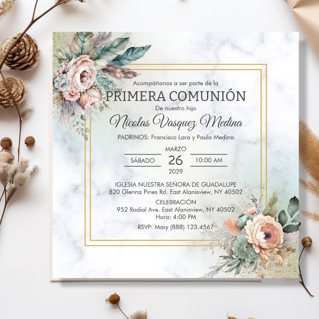 Primera Comunion Boho Flowers Boy First Communion Invitation (Creator Uploaded)
