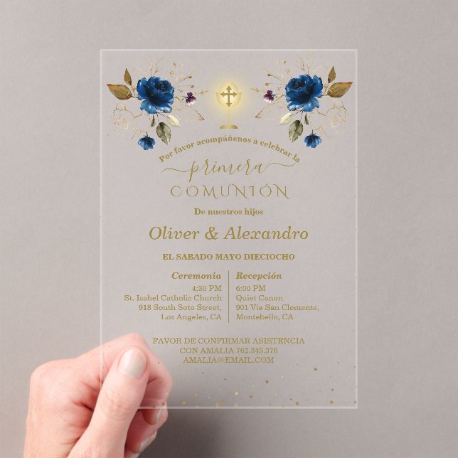  Primera Comunión Boys Twin First Holy Communion Acrylic Invitations (Insitu (Handheld))