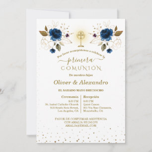 Primera Comunión Boys Twin First Holy Communion Invitation
