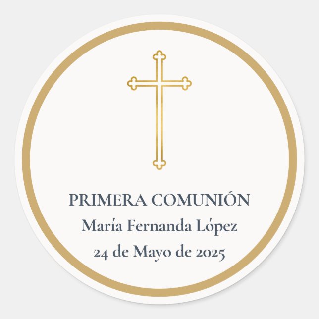 Primera Comunión Cruz de Oro Classic Round Sticker (Front)