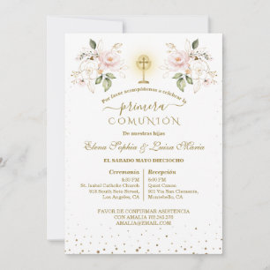 Primera Comunión Girls Twins First Holy Communion Invitation