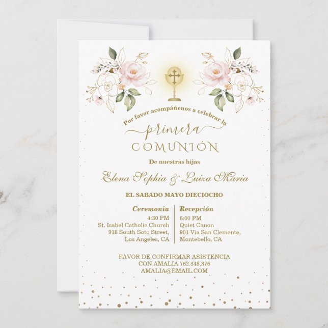 Primera Comunión Girls Twins First Holy Communion  Invitation (Front)